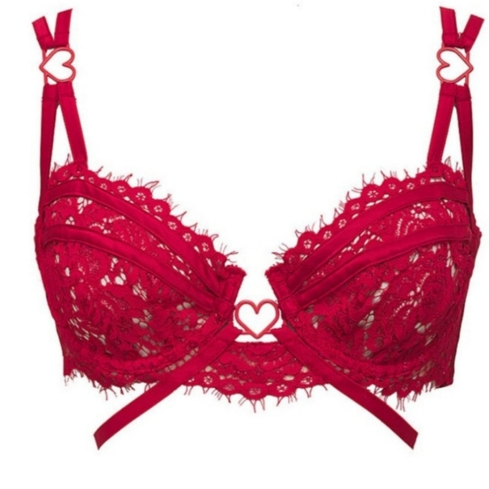 For Love and Lemons Rosa Red Lace Underwire Bra Medium - Picture 3 of 3